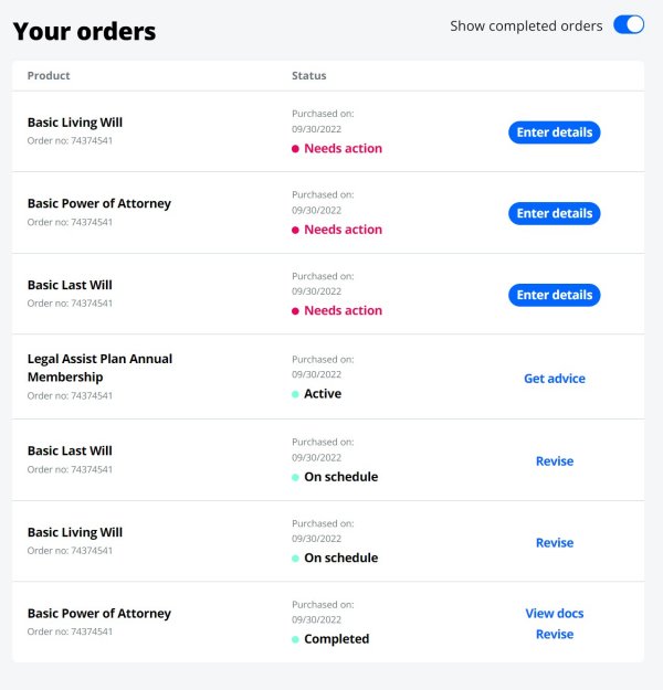 orders page